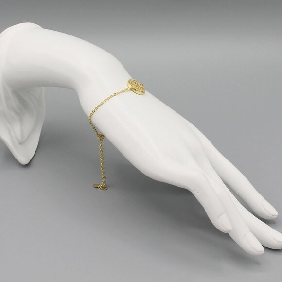 Jewelry bracelet round circle sparkly sparkle adjustable yellow gold tone new - Picture 4 of 5